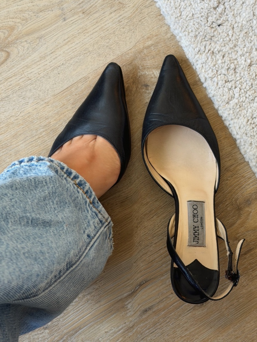 Vintage Jimmy Choo black leather slingback pumps, IT 38.5, approx. US 8-8.5